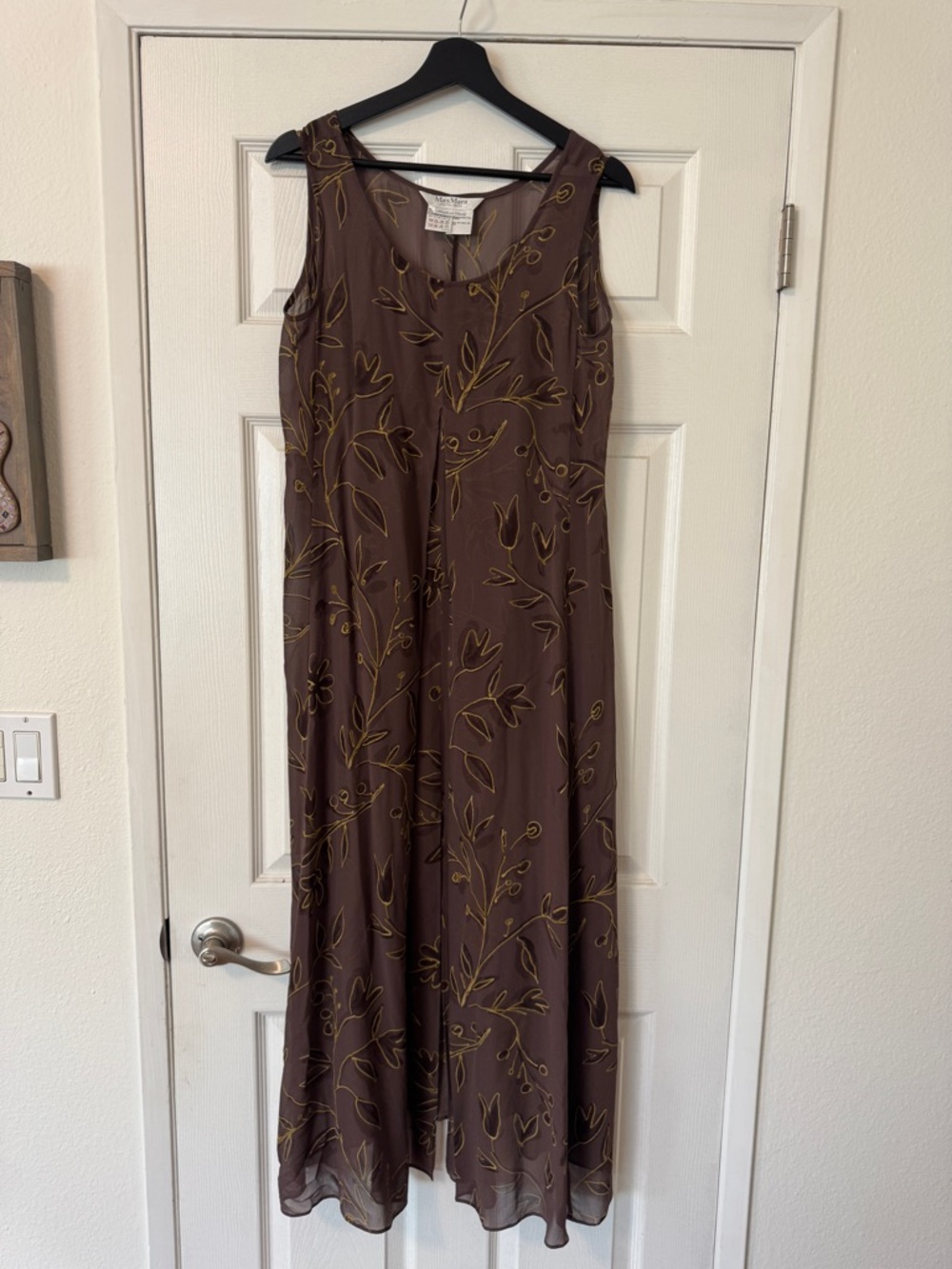 MaxMara Brown Maxi Dress with Gold Leaf Motif